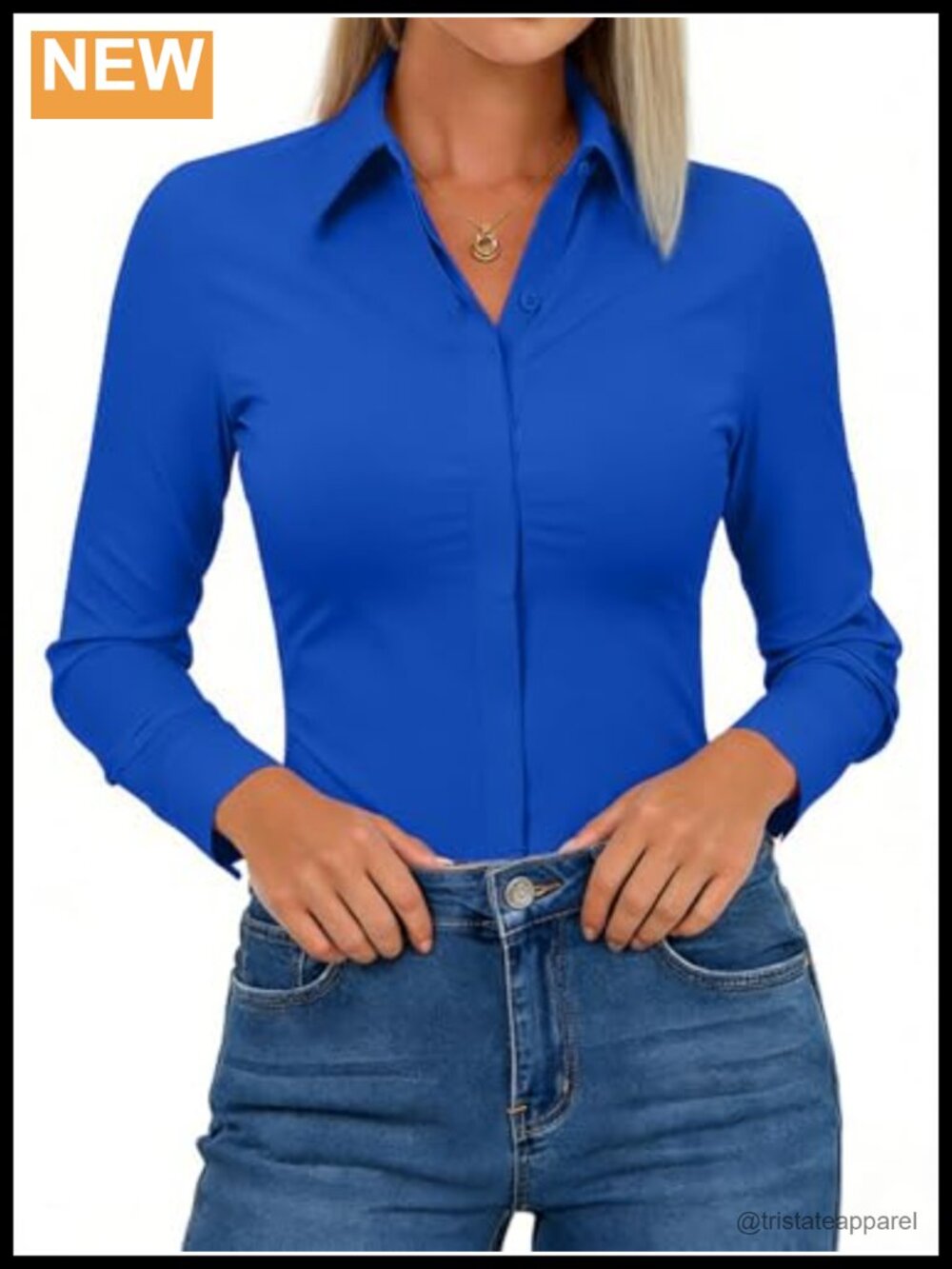 Women's Slim Fit Long Sleeve Button Down Dress Shirt, Stretch Wrinkle Free Work